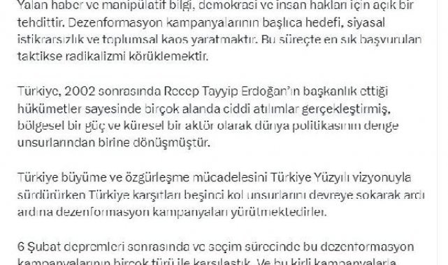 İletişim Başkanı Altun'dan 'dezenformasyon' tepkisi