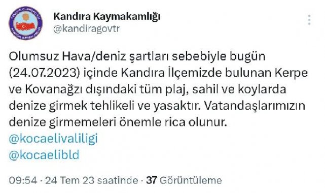 Kandıra'da 2 plaj dışında denize girmek yasaklandı