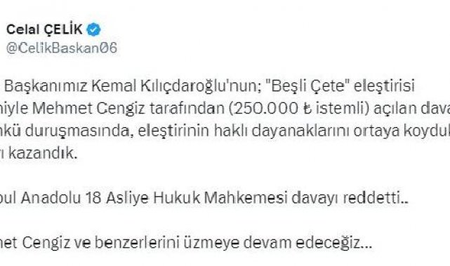Kılıçdaroğlu'na '5'li çete' sözü nedeniyle açılan tazminat davasında ret kararı