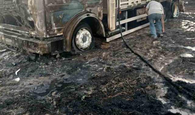 Konya'da buğday yüklü kamyon yandı