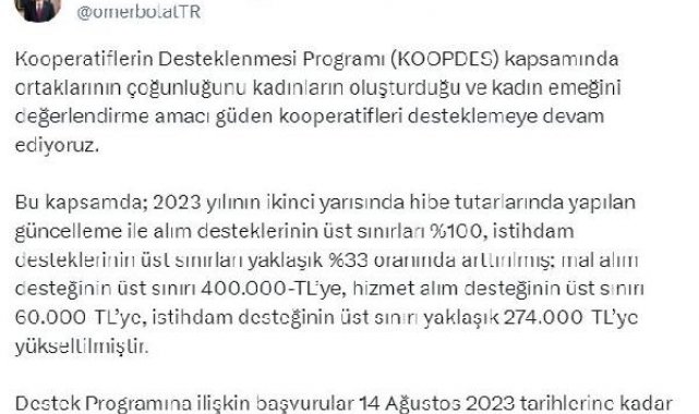 KOOPDES başvuruları 14 Ağustos'a kadar yapılabilecek