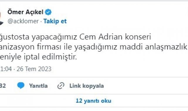 LGBT'li paylaşım konseri iptal ettirdi