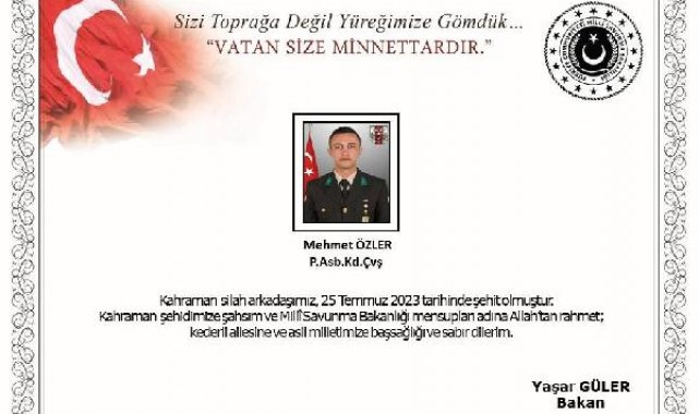 MSB: Askeri aracın kaza yapması sonucu 1 asker şehit oldu