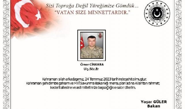 MSB: Van'da 1 asker silah kazası sonucu şehit oldu