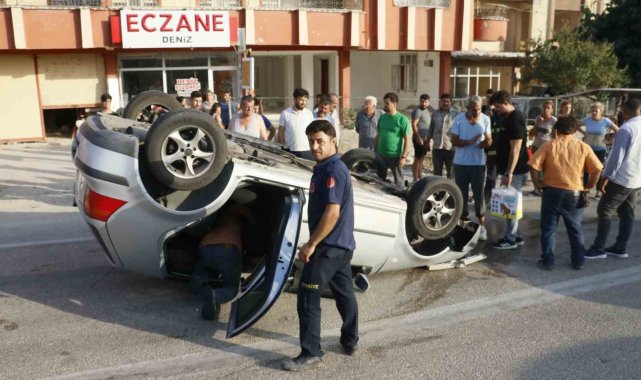 Otomobiliyle takla attı, burnu kanamadan aracından çıktı