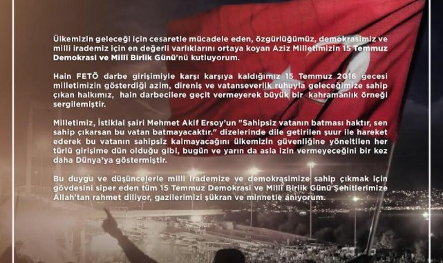 Rektör Prof. Dr. Ekrem Savaş'ın 15 Temmuz Demokrasi ve Milli Birlik Günü mesajı
