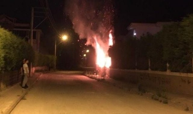 Site bahçesindeki ağaçları ateşe verdiler