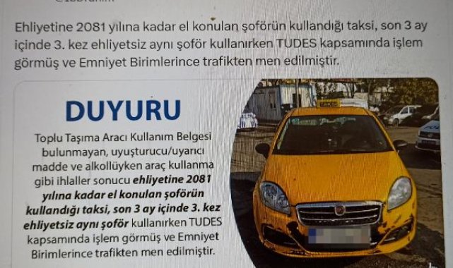 Taksi şoförü 10 yılda 15 kez alkollü yakalanmış