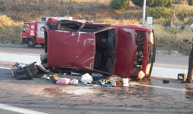 Ticari araç ile çarpışan otomobil yan yattı: 5 yaralı