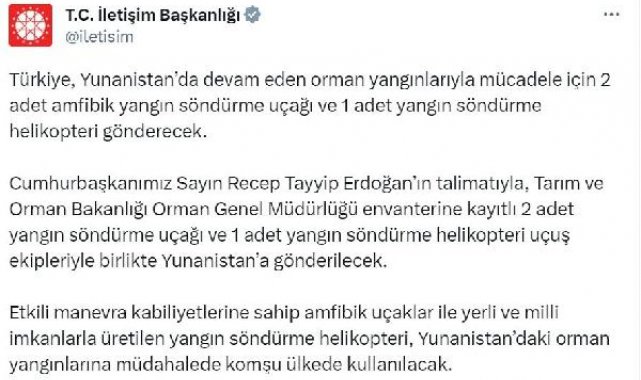 Türkiye, Yunanistan'a yangın söndürme uçağı ve helikopteri gönderiyor