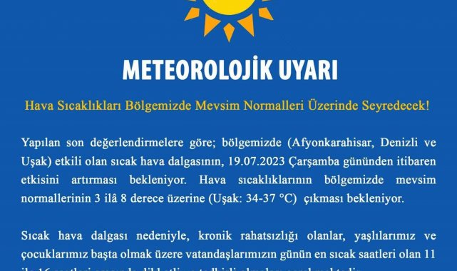 Uşak Valiliği'nden sıcak hava uyarısı