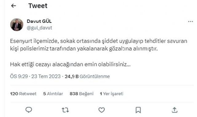 Vali Gül Esenyurt'ta sokak ortasında kadını darbederek bayıltan şüphelinin gözaltına alındığını duyurdu