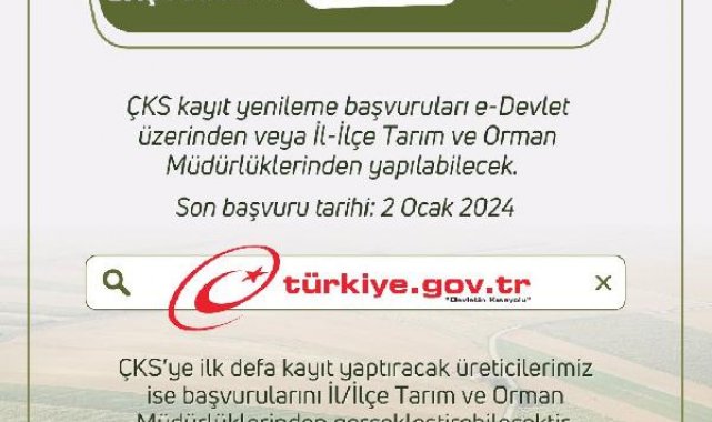 Çiftçi Kayıt Sistemi 2024 üretim yılı kayıt yenileme başvuruları 1 Eylül'de başlayacak
