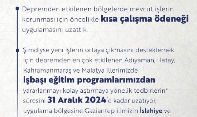 Depremzedeler için işbaşı eğitim programı süresi uzatıldı