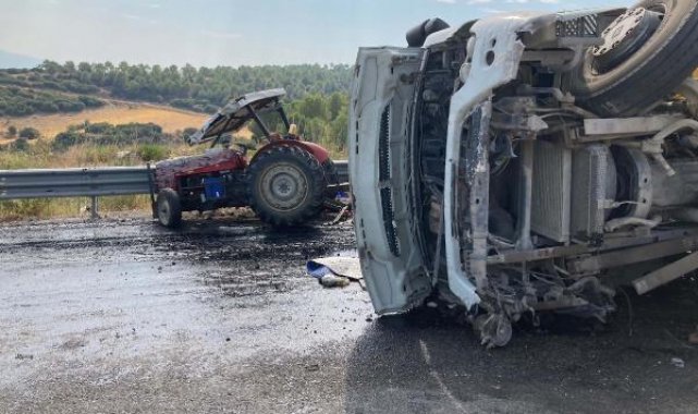 Devrilen kamyon, traktöre çarptı: 1 ölü, 4 yaralı