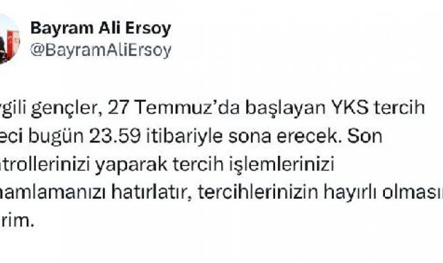 ÖSYM Başkanı Ersoy'dan tercih hatırlatması