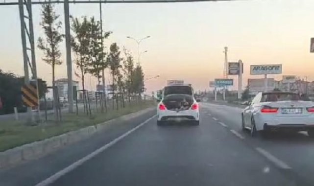 Otomobil bagajında tehlikeli yolculuk kamerada