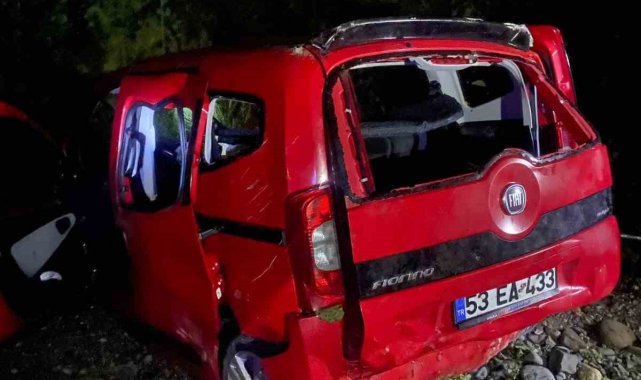 Rize'de hafif ticari araç dereye yuvarlandı: 2 yaralı