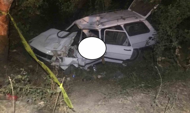 Şarampole girip ağaca çarpan otomobilde 2 kişi öldü, 1 kişi yaralandı