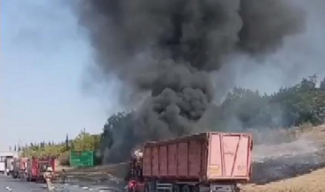 Silivri'de TEM Otoyolu'nda TIR yangını