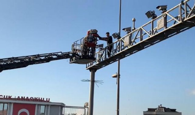 Bahçelievler'de D-100'de aydınlatma direğine çıktı; gözaltına alındı