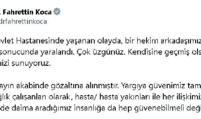 Bakan Koca: Defne Devlet Hastanesi'nde hekime saldıran zanlı gözaltına alındı