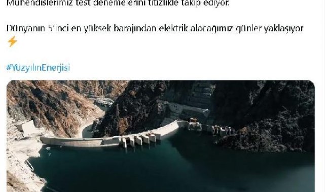 Bakan Yumaklı: Yusufeli Barajı'nda türbin döndürme işlemine başlandı