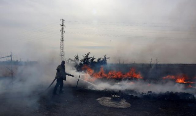 Edirne'de nalbur deposunda çıkan yangın tarlalara da sıçradı