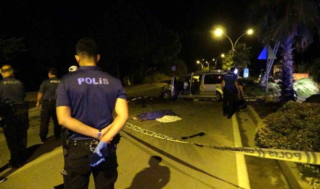 Hafif ticari araç palmiye ağacına ve aydınlatma direğine çarptı: 2 ölü