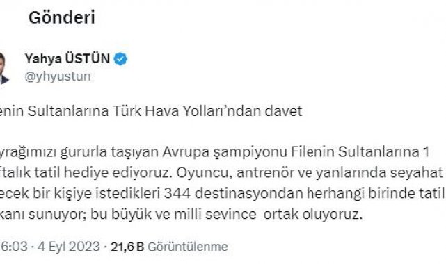 İSTANBUL - THY'den şampiyonlara tatil hediyesi