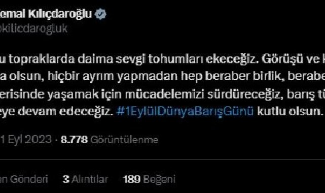 Kılıçdaroğlu: Bizler, bu topraklarda daima sevgi tohumları ekeceğiz