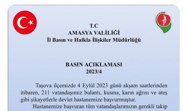 Taşova'da sudan zehirlenen kişi sayısı 211 oldu