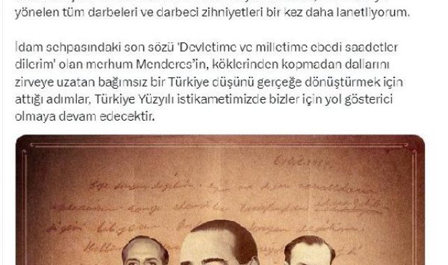 TBMM Başkanı Kurtulmuş, Adnan Menderes'i andı