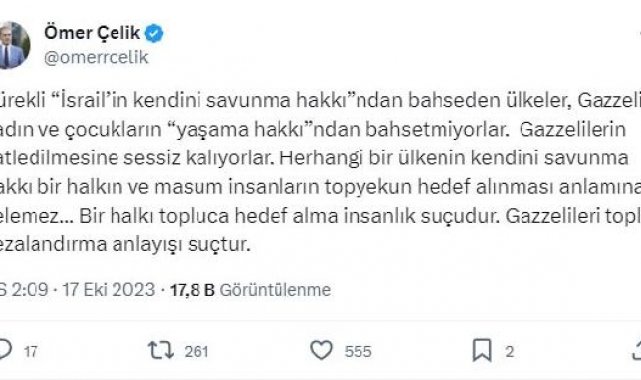 AK Parti'li Çelik: Savaş gemisi göndermek yeni çatışmaları kışkırtmaktır