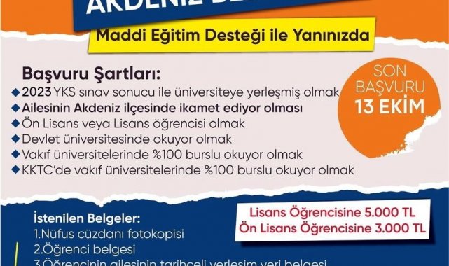 Akdeniz'de eğitim desteği başvuruları başladı