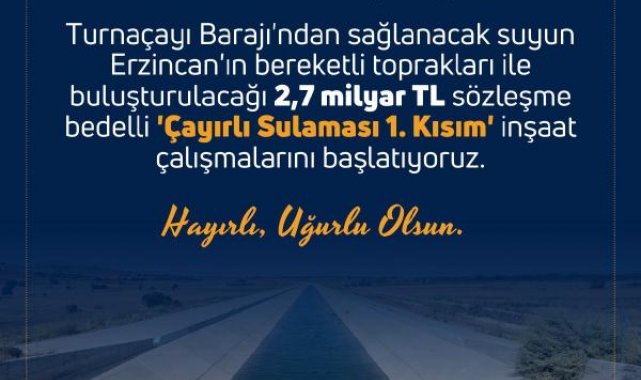 Bakan Yumaklı: Erzincan'ımızda 96 bin 870 dekar tarım arazisini su ile buluşturuyoruz