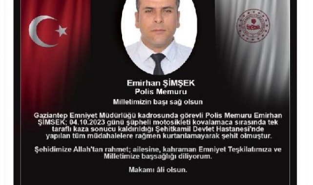 Gaziantep'te 1 polis şehit oldu