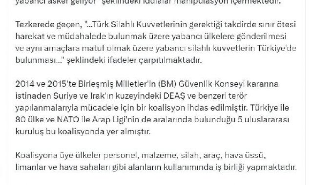 İletişim Başkanlığı: Yabancı askerlerin gelip Türkiye'ye yerleşmesi söz konusu değil