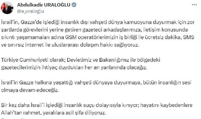 İsrail ve Filistin'de görev yapan gazetecilere ücretsiz iletişim imkanı