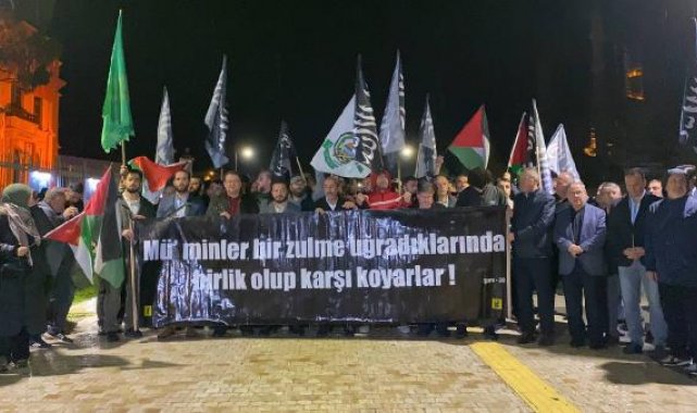 İsrail'in hastaneye yaptığı saldırı Edirne'de protesto edildi