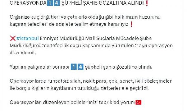 İstanbul'da tefecilere operasyon: 14 gözaltı