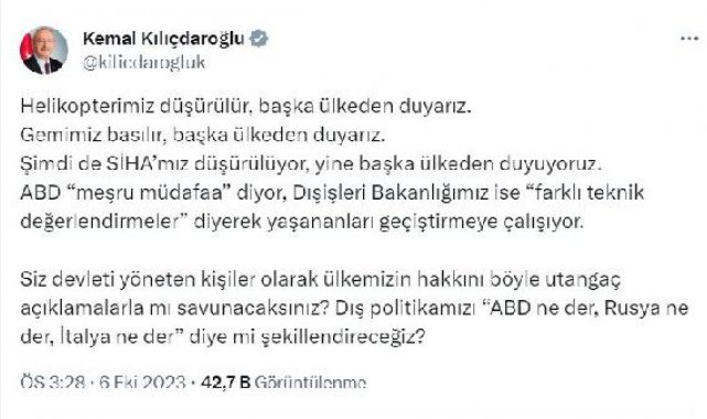 Kılıçdaroğlu: Ülkemizin hakkını böyle utangaç açıklamalarla mı savunacaksınız