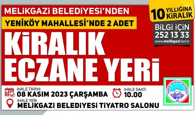 Melikgazi'den 2 adet kiralık eczane yeri ihalesi
