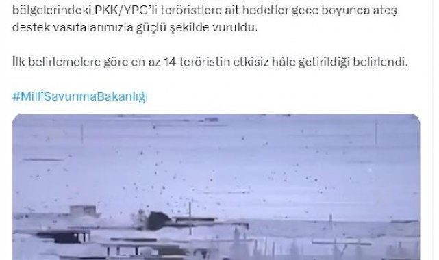 MSB: 14 terörist etkisiz hale getirildi