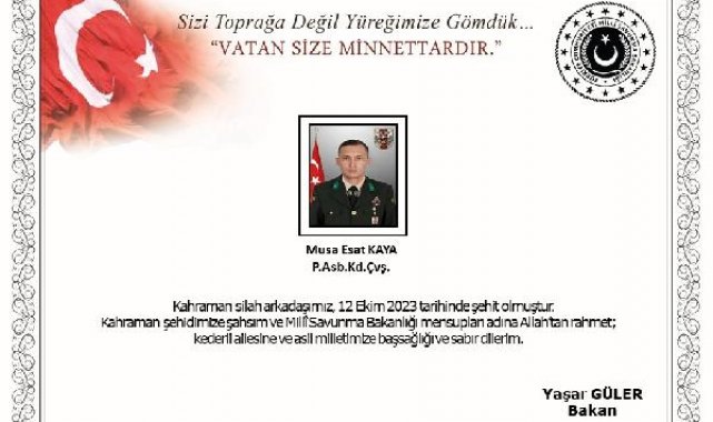 MSB: Pençe- Kilit bölgesinde 1 asker şehit oldu
