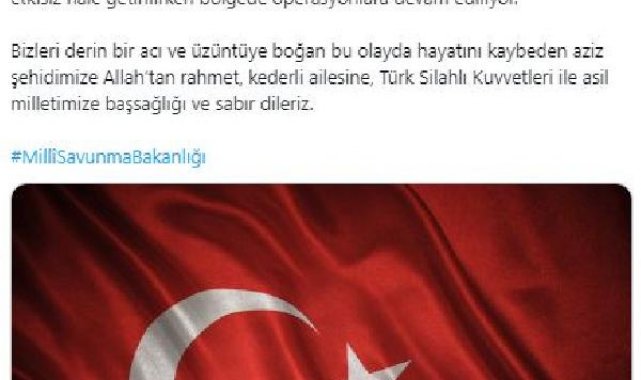 MSB: Pençe-Kilit bölgesinde 1 asker şehit oldu