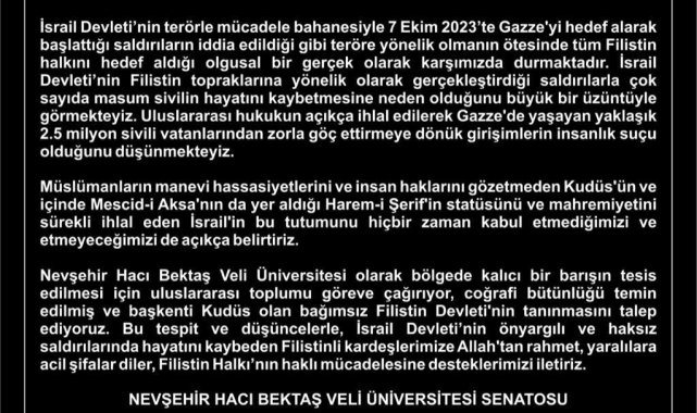 NEVÜ'den Gazze saldırılarına tepki