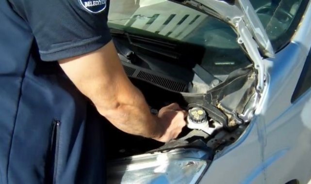 Otomobilin motor kısmına giren kedi kurtarıldı