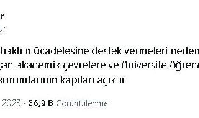 Özvar: Filistin'e destekleri nedeniyle baskı gören akademik çevrelere üniversitelerimiz açıktır