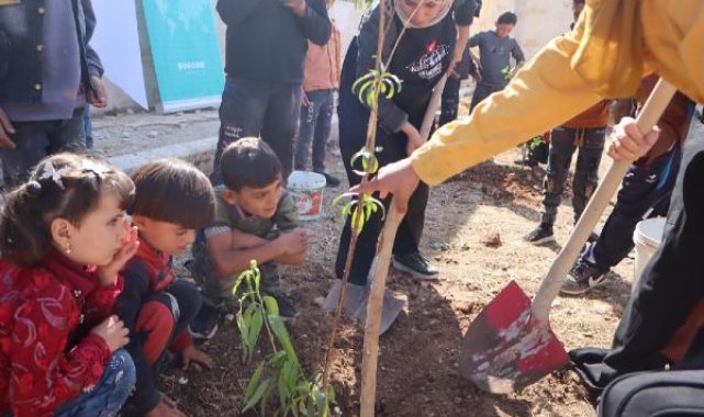 Suriye Güvenli Bölge'de okul bahçelerine meyve ağacı dikiliyor